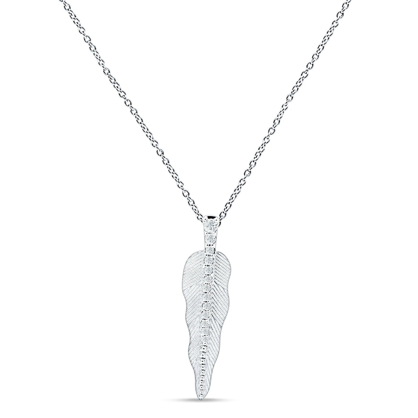 Diamond Pendant Leaf Necklace 14K White Gold 0.13ct Wholesale