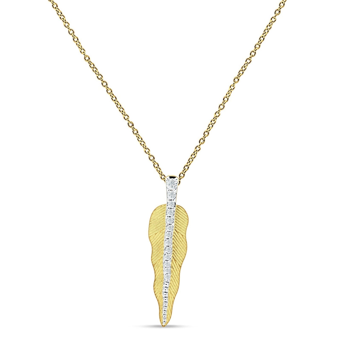 Diamond Pendant Leaf Necklace 14K Yellow Gold 0.13ct Wholesale