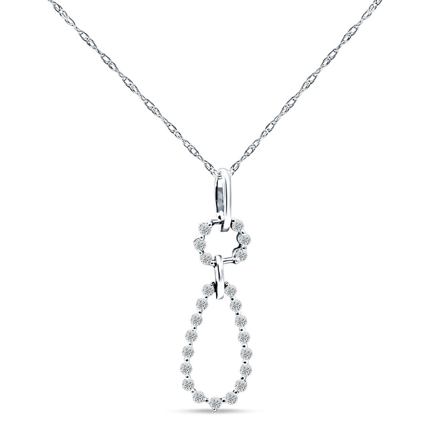 Dangling Diamond Teardrop Necklace 14K White Gold 0.19ct Wholesale