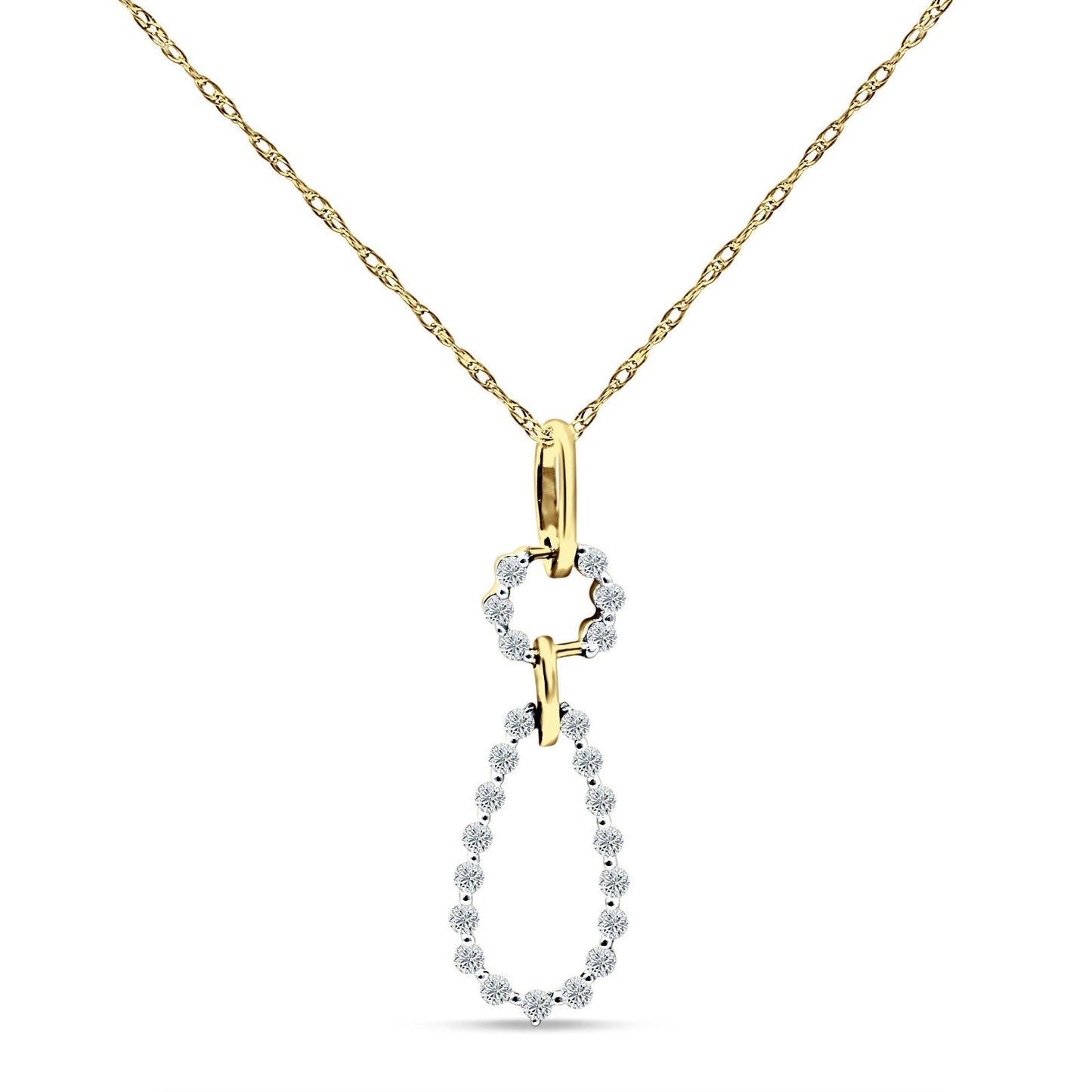 14K Yellow Gold 0.19ct Pear Teardrop Dangling Diamond Pendant Chain Necklace 18" Long Wholesale