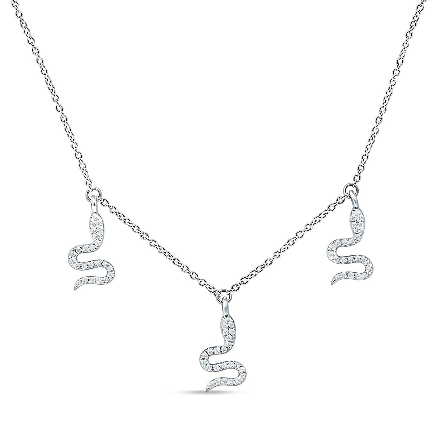 Dangling Diamond Snake Necklace 14K White Gold 0.13ct Wholesale