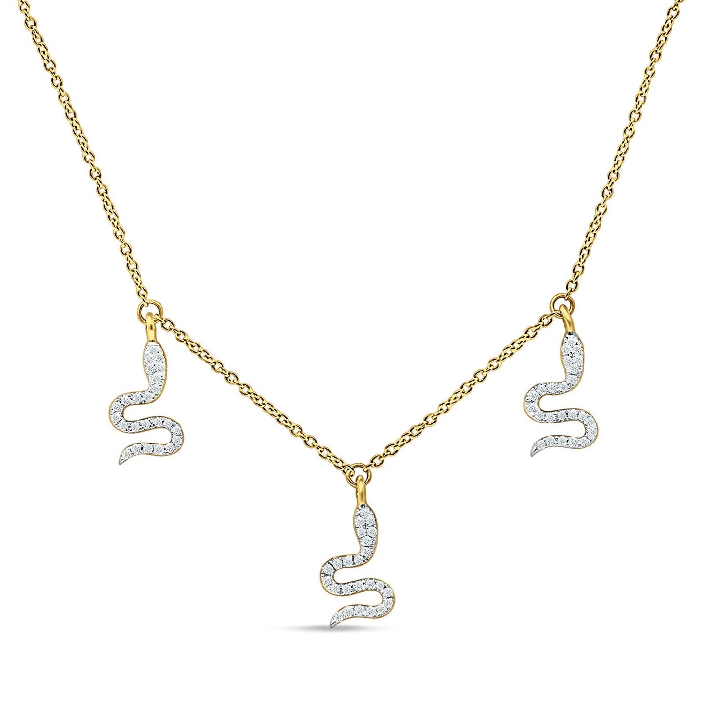 Dangling Diamond Snake Necklace 14K Yellow Gold 0.13ct Wholesale