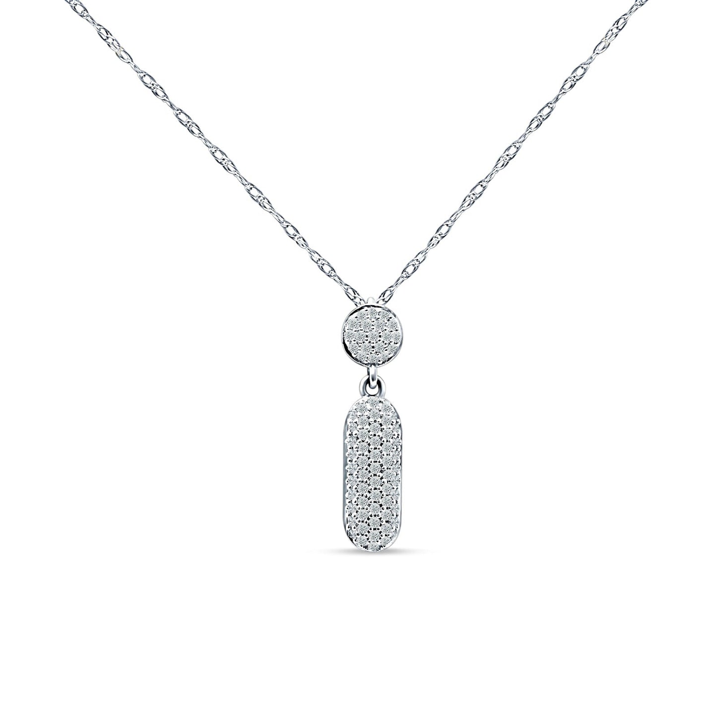 14K White Gold 0.11ct Crystal Drop Diamond Pendant Chain Necklace 18" Long Wholesale