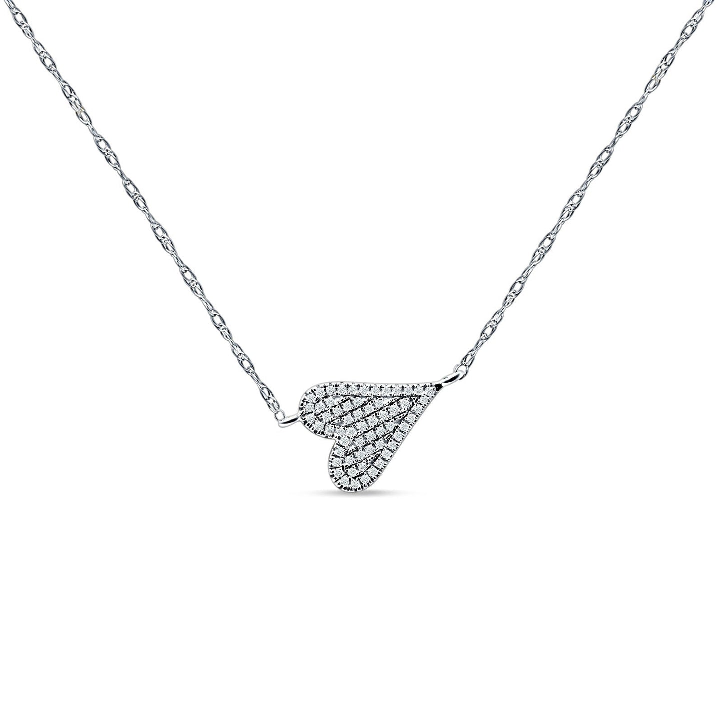 Diamond Sideways Heart Necklace 14K White Gold 0.09ct Wholesale