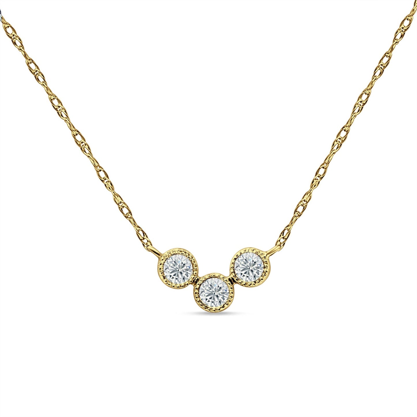 14K Yellow Gold 0.13ct Three Stone Diamond Pendant Chain Necklace 18 Inch Long Wholesale