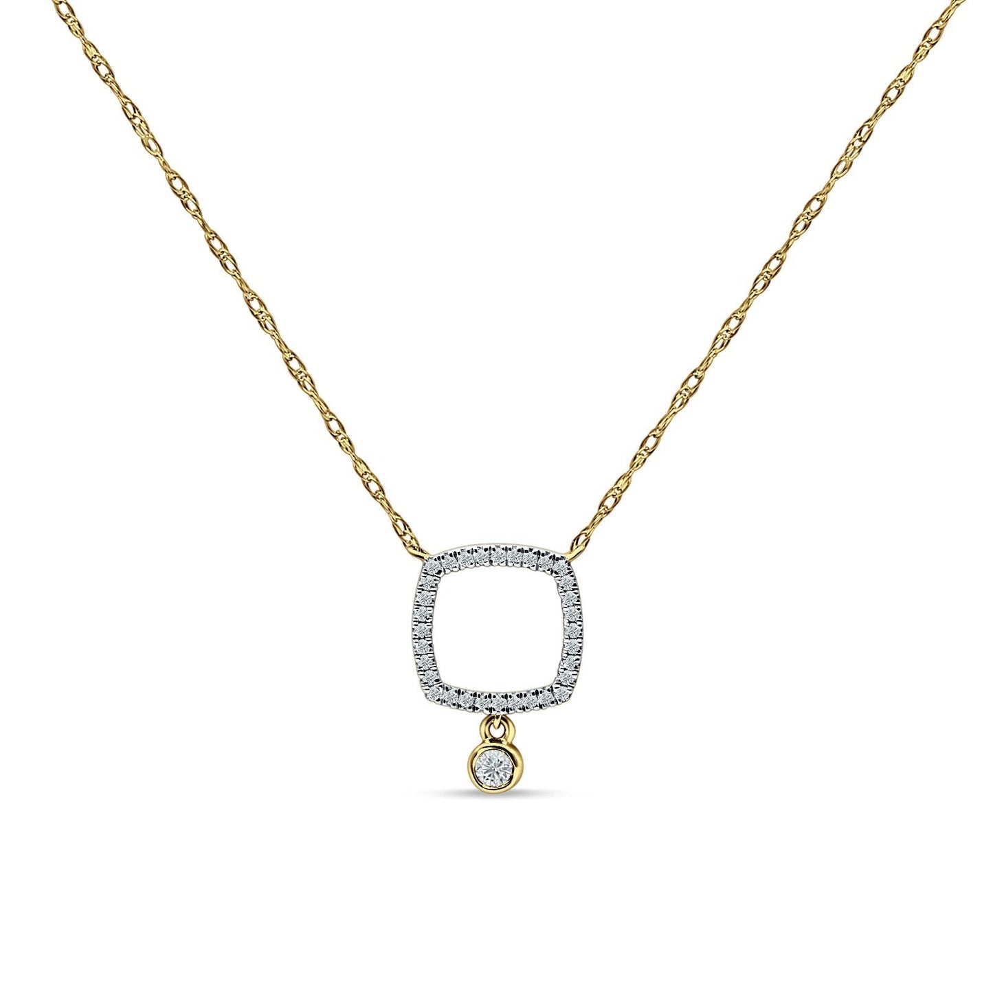 Dangling Diamond Cushion Cut Necklace 14K Yellow Gold 0.09ct Wholesale