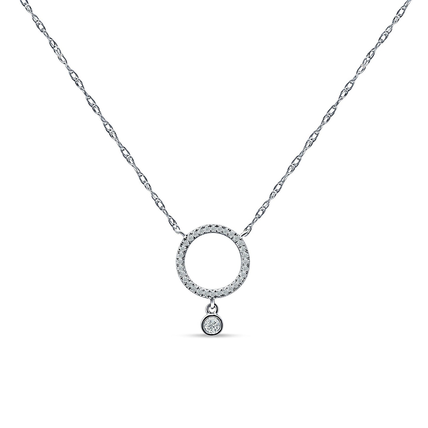 Dangling Diamond Open Circle Necklace 14K White Gold 0.09ct Wholesale