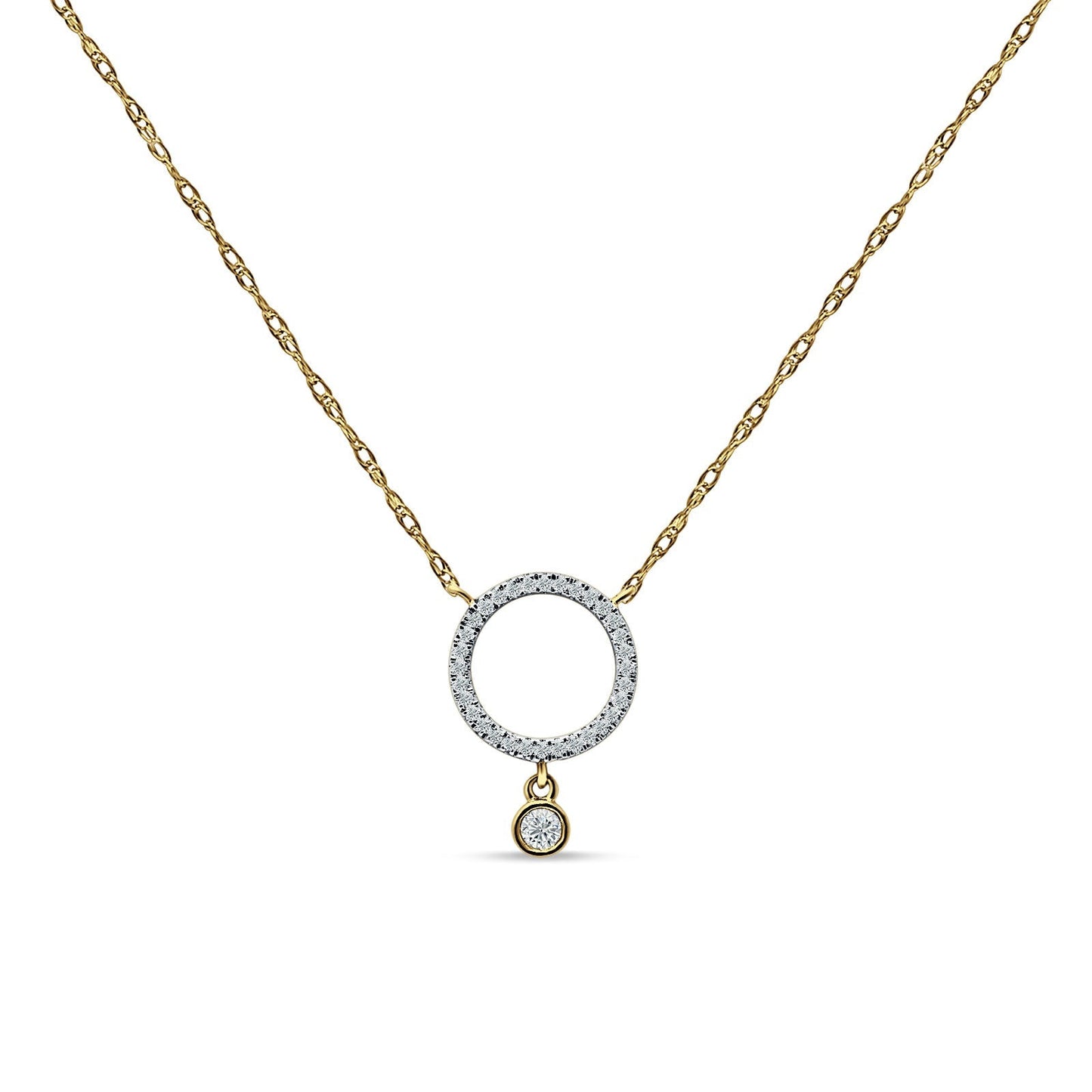 Dangling Diamond Open Circle Necklace 14K Yellow Gold 0.09ct Wholesale