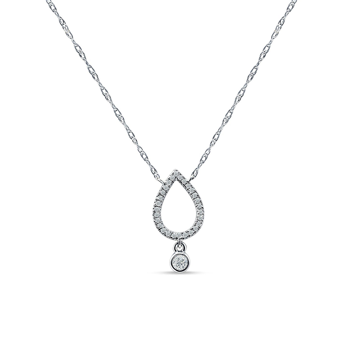 Dangling Diamond Pear Teardrop Necklace 14K White Gold 0.09ct Wholesale