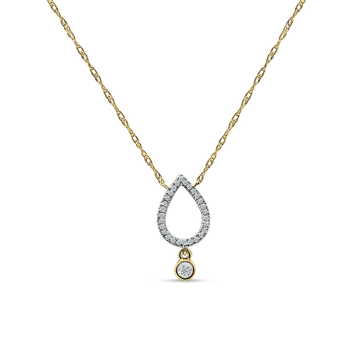 Dangling Diamond Pear Teardrop Necklace 14K Yellow Gold 0.09ct Wholesale