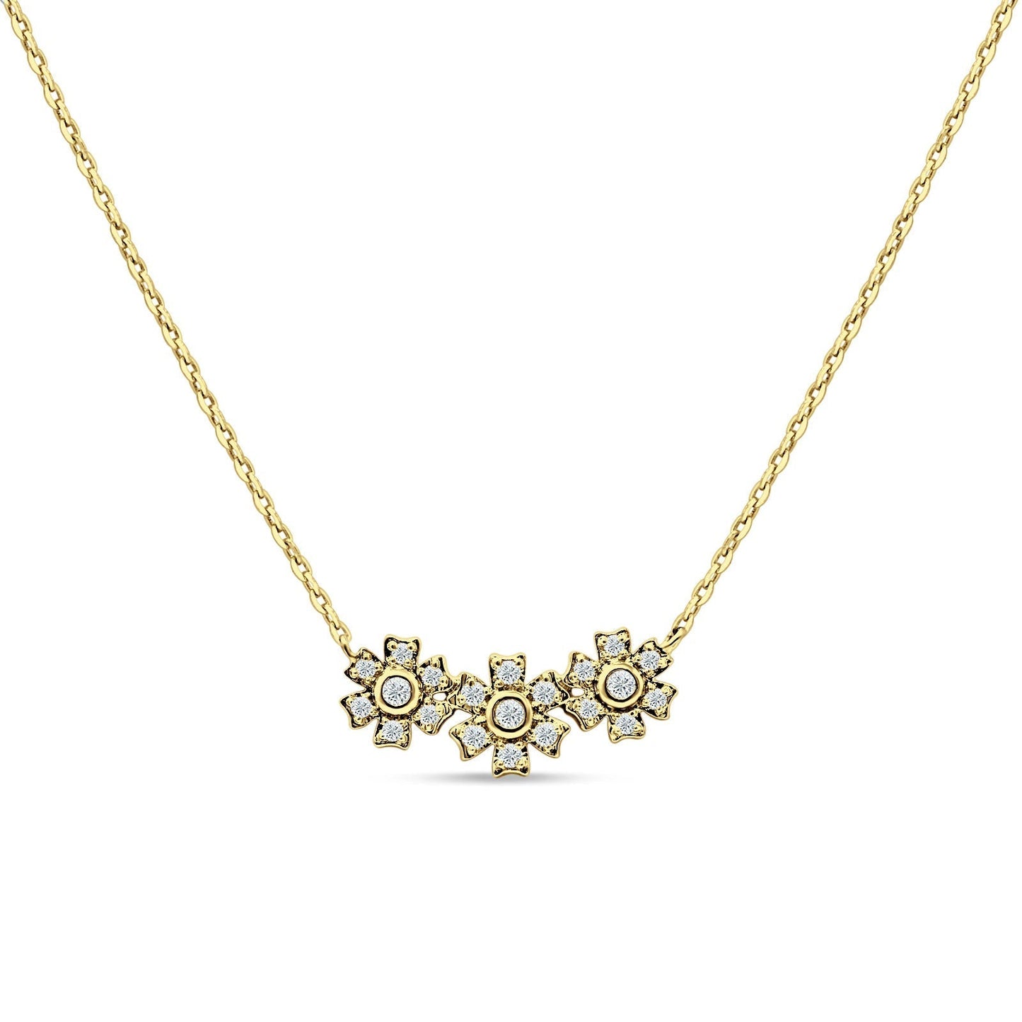 Diamond Pendant Flower Necklace 14K Yellow Gold 0.14ct Wholesale