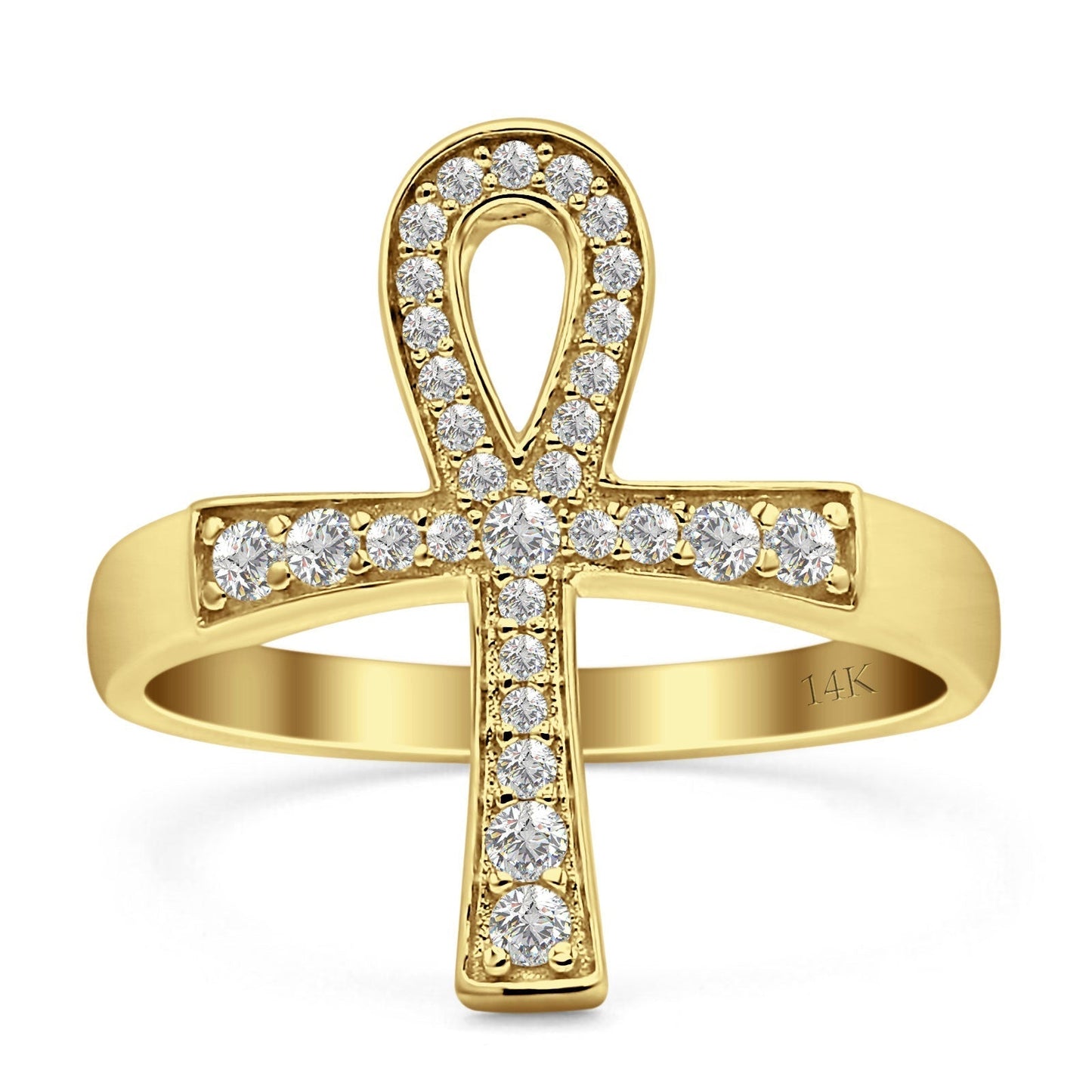 Ankh Cross Eternity Round Natural Diamond Ring 14K Yellow Gold Wholesale