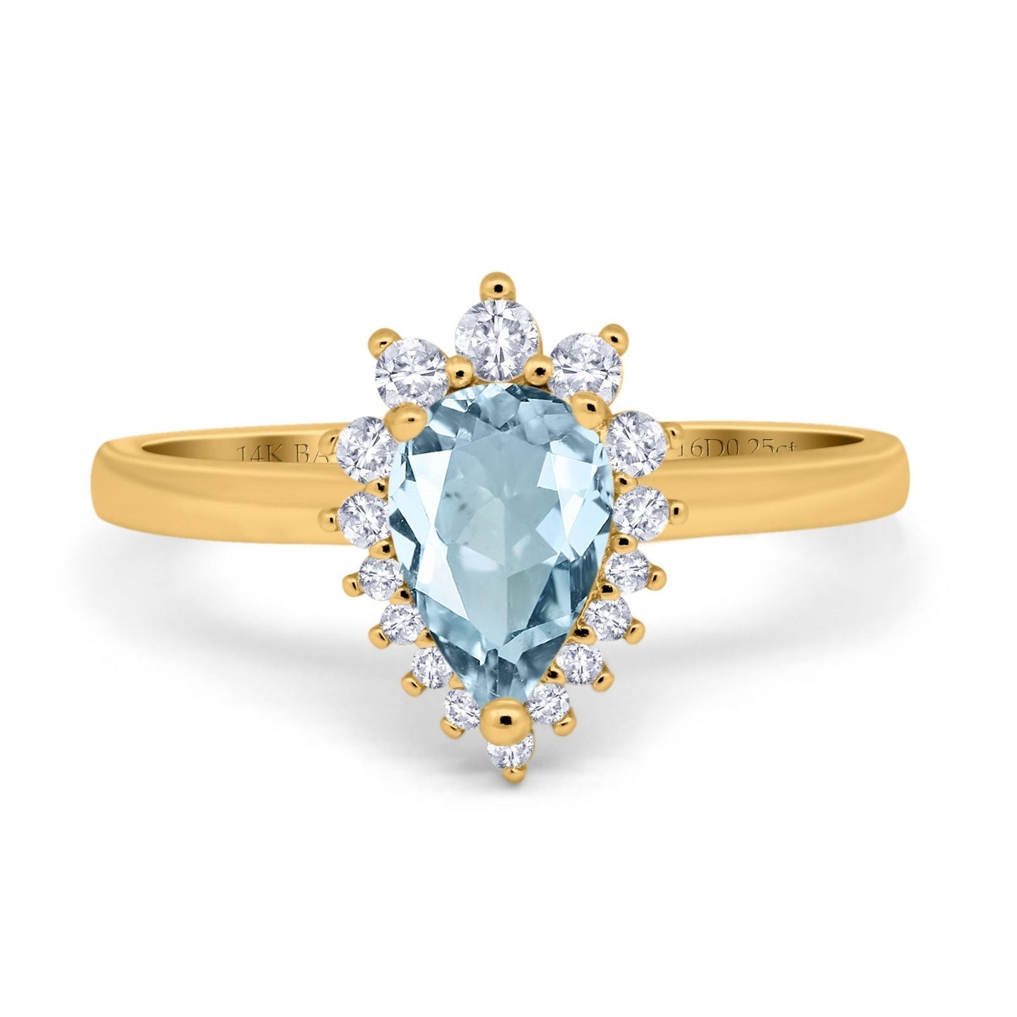 14K Yellow Gold 2.00ct Teardrop Pear 9mmx7mm G SI Natural Aquamarine Diamond Engagement Wedding Ring Size 6.5