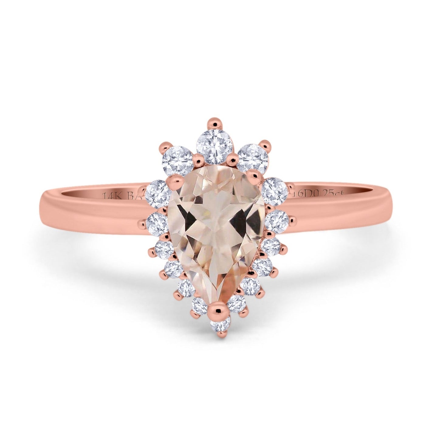 14K Rose Gold 2.00ct Teardrop Pear 9mmx7mm G SI Natural Morganite Diamond Engagement Wedding Ring Size 6.5