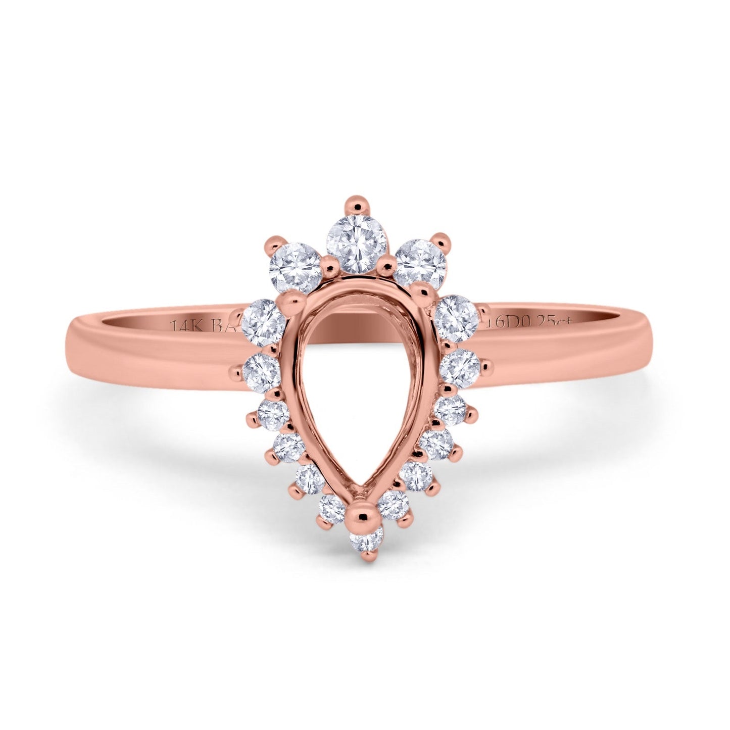 14K Rose Gold 0.25ct Teardrop Pear 9mmx7mm G SI Semi Mount Diamond Engagement Wedding Ring Size 6.5