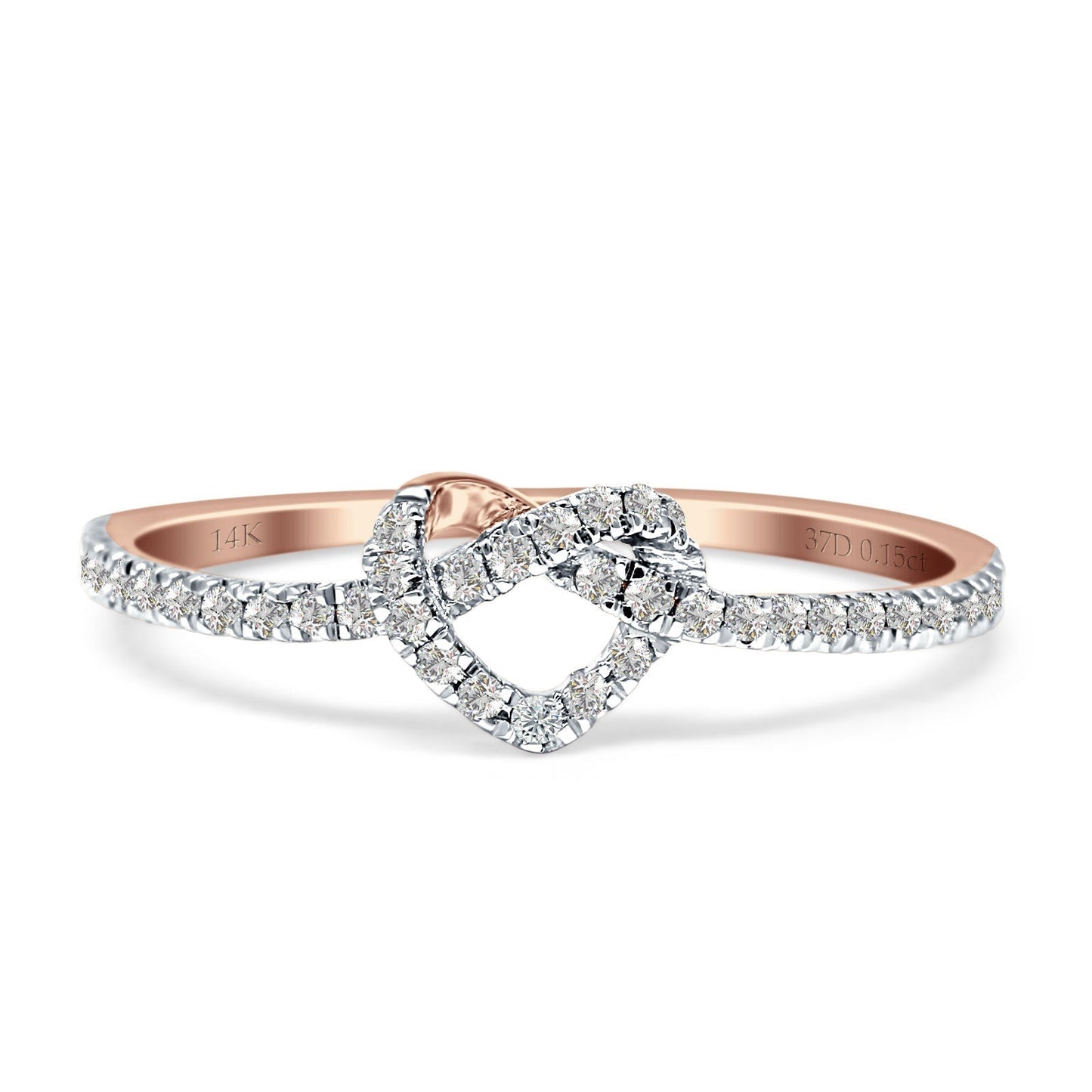 Diamond heart knot ring Half Eternity 14K Rose Gold 0.15ct Wholesale