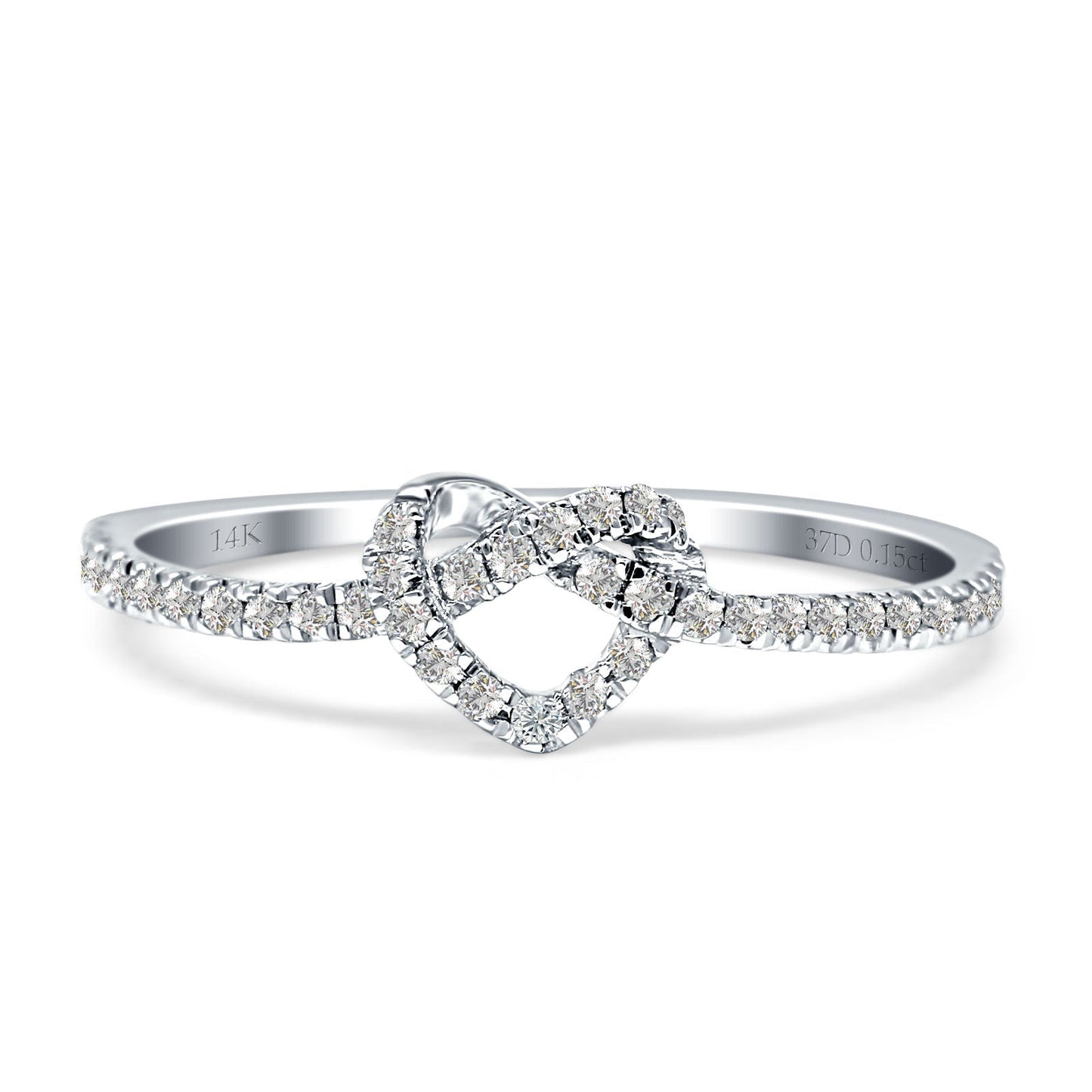 Diamond Heart Knot Ring Half Eternity 14K White Gold 0.15ct Wholesale