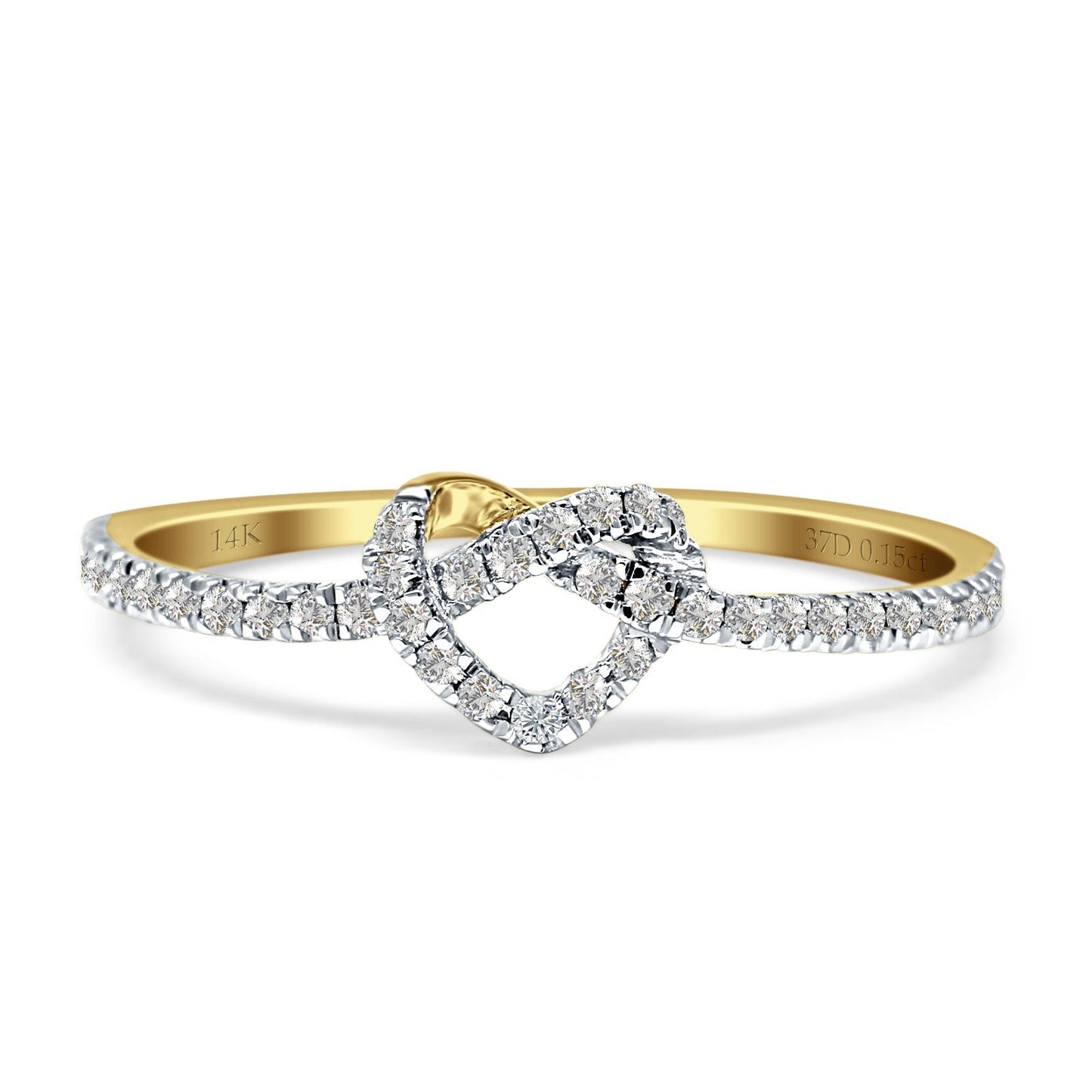 Diamond Heart Knot Ring Half Eternity 14K Yellow Gold 0.15ct Wholesale