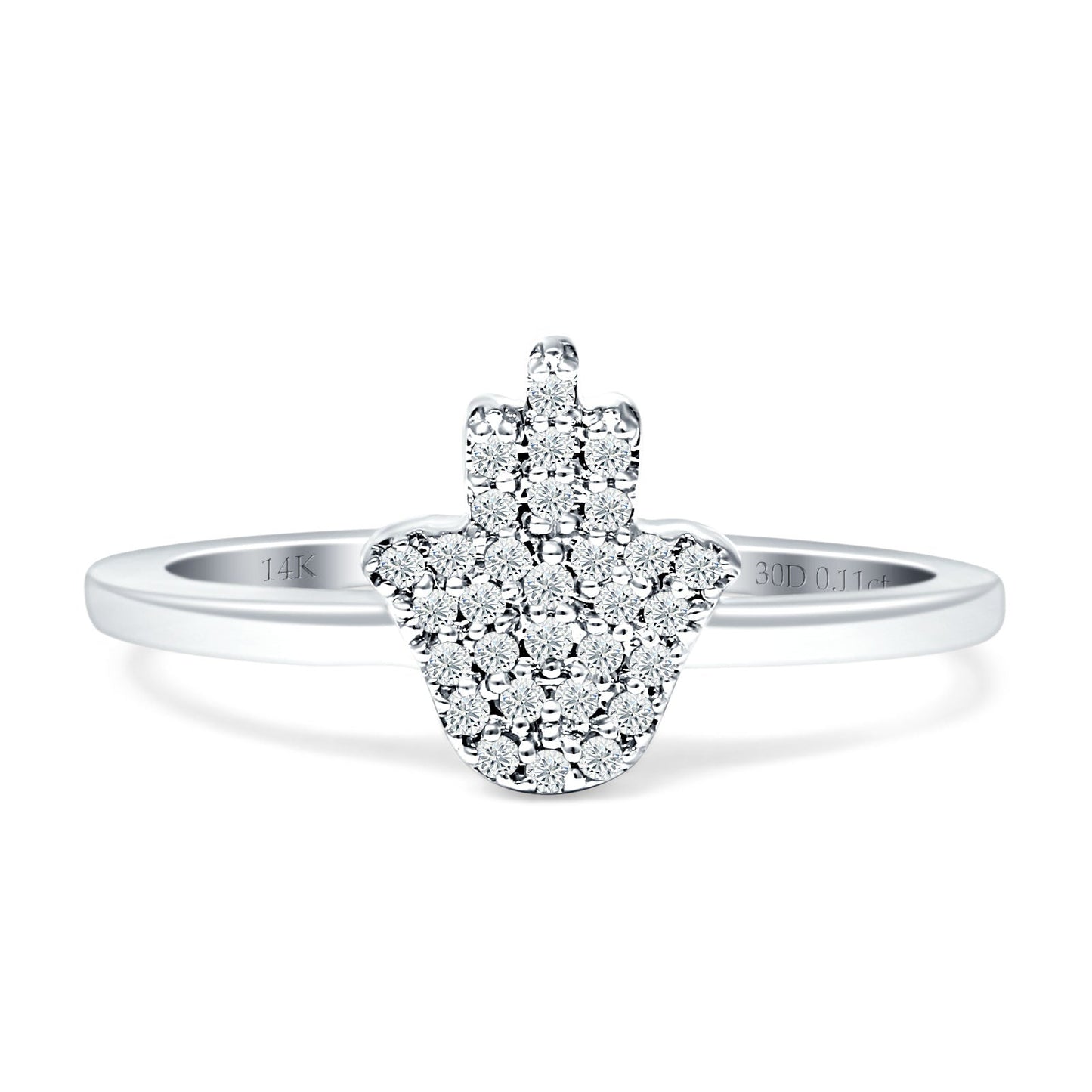 Diamond Hamsa Hand Ring 14K White Gold 0.11ct Wholesale