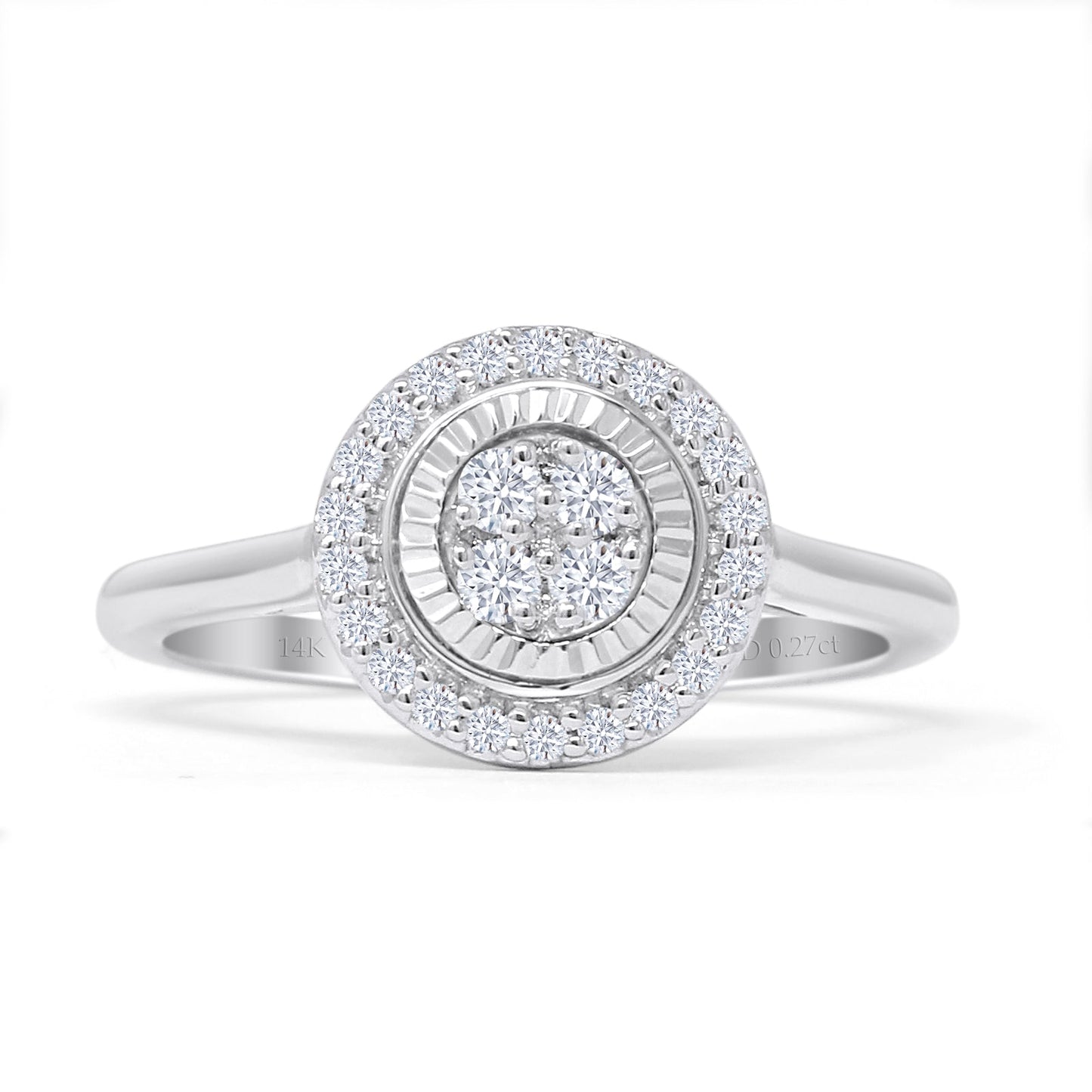 Cluster Round Halo 0.27ct Natural Diamond Ring 14K White Gold Wholesale