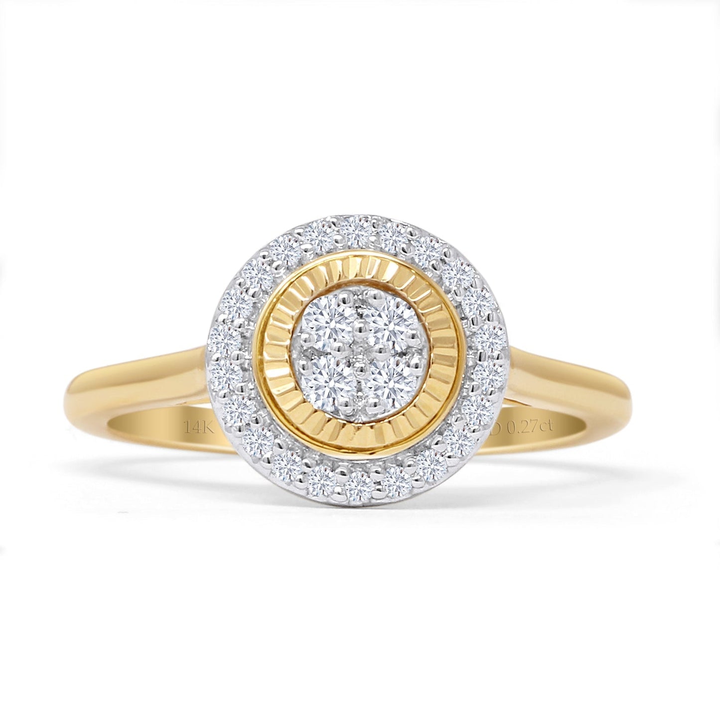 Cluster Round Halo 0.27ct Natural Diamond Ring 14K Yellow Gold Wholesale