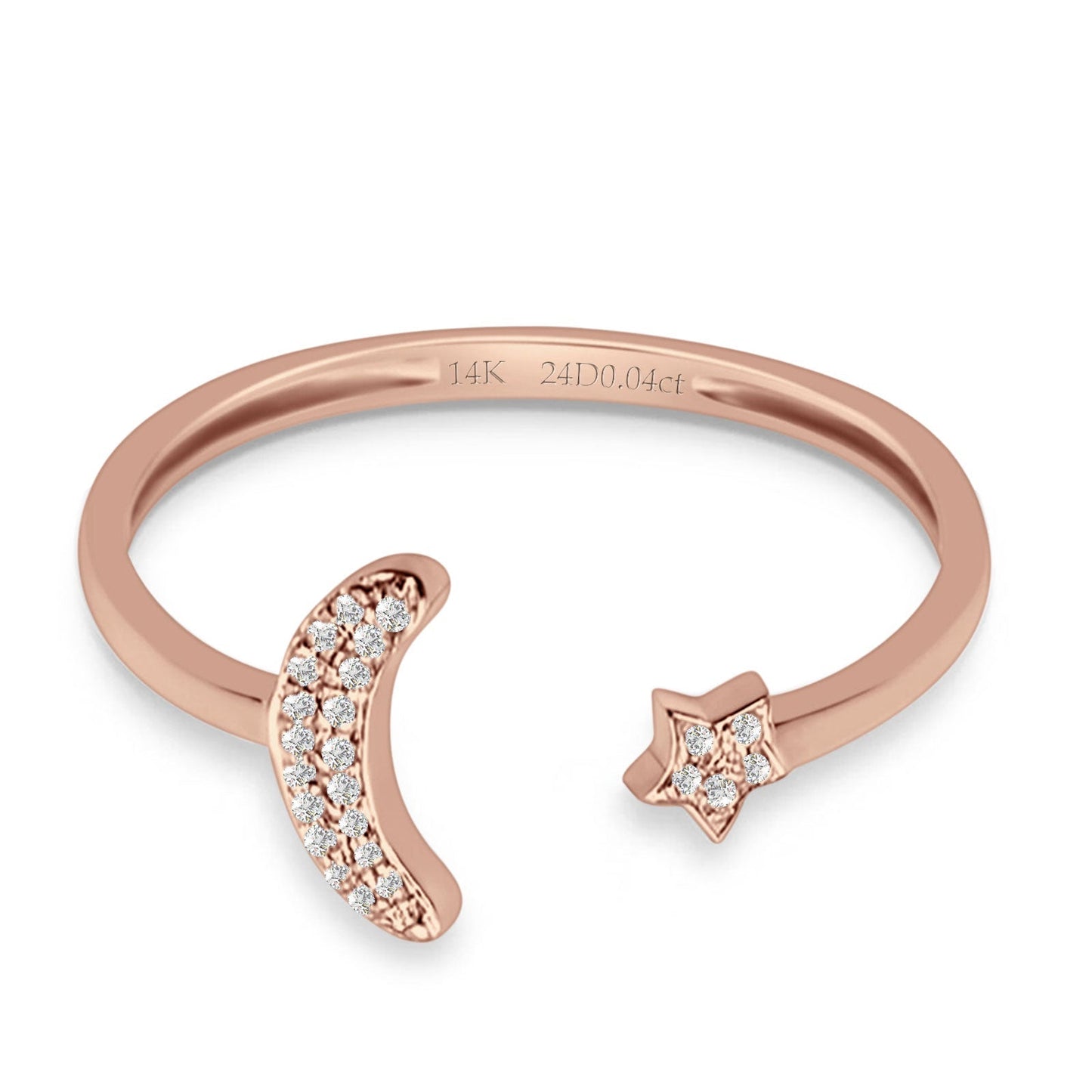 Moon & Star 9mm Celestial Open Ring Natural Diamond 14K Rose Gold Wholesale