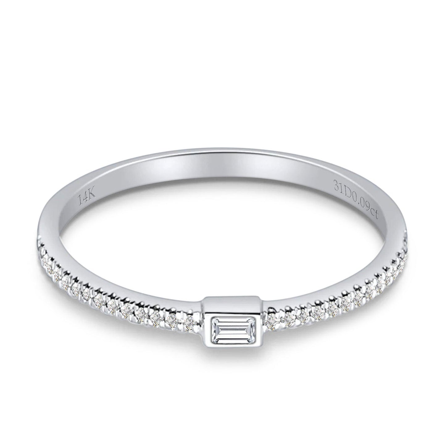 Baguette 2.5mm Stackable Band Round Natural Diamond Ring 14K White Gold Wholesale