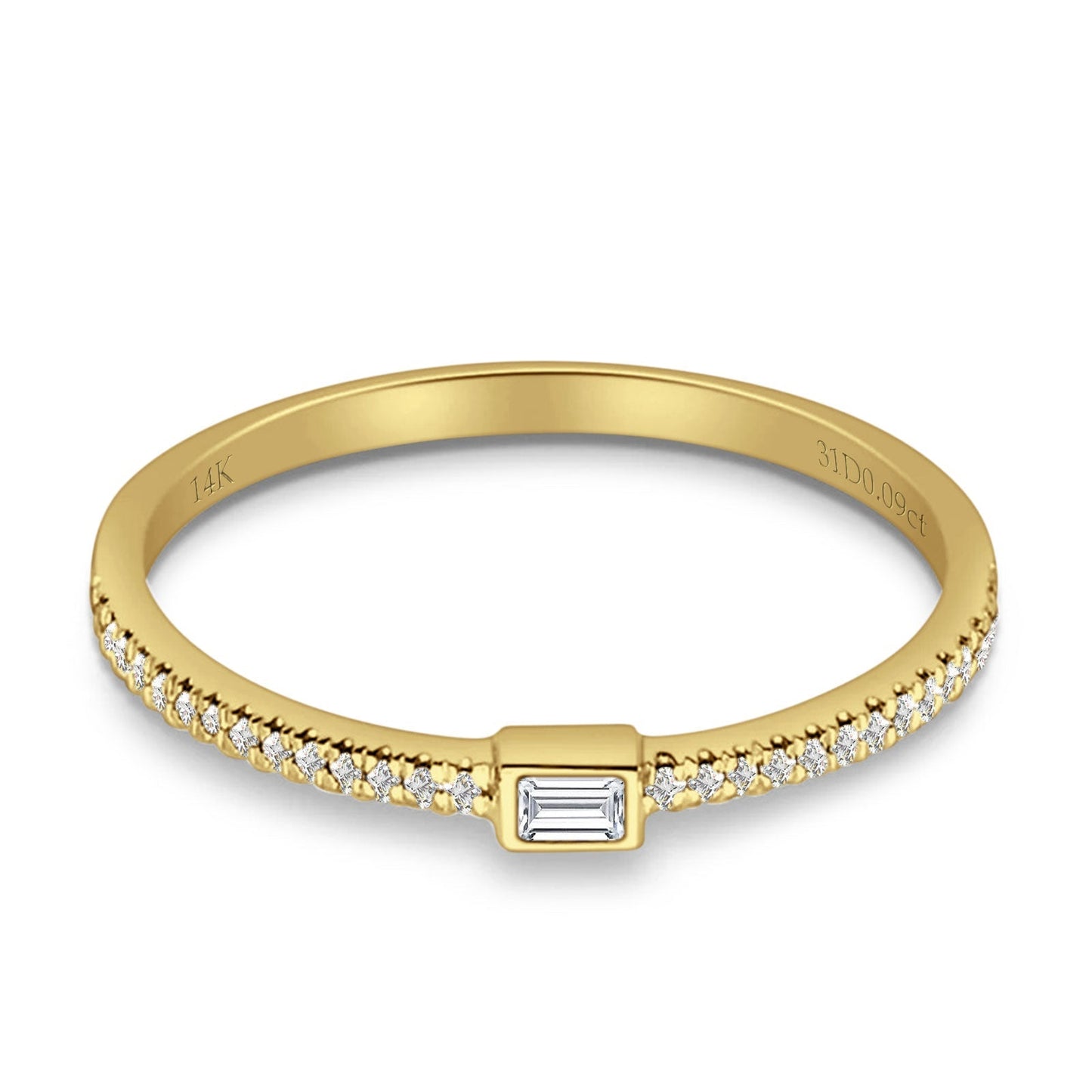 Baguette 2.5mm Stackable Band Round Natural Diamond Ring 14K Yellow Gold Wholesale