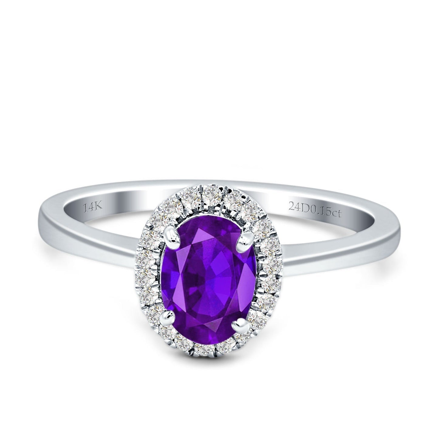 Oval Natural Purple Amethyst Halo Natural Diamond Solitaire Ring 14K White Gold Wholesale