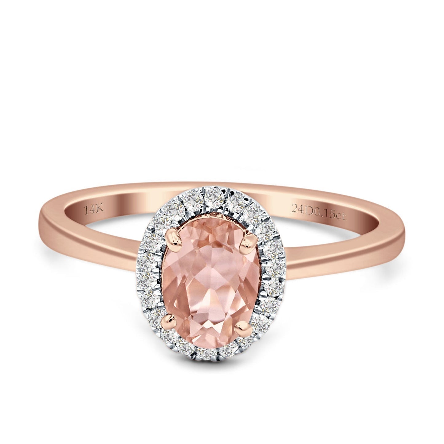 Oval Natural Morganite Halo Natural Diamond Solitaire Ring 14K Rose Gold Wholesale