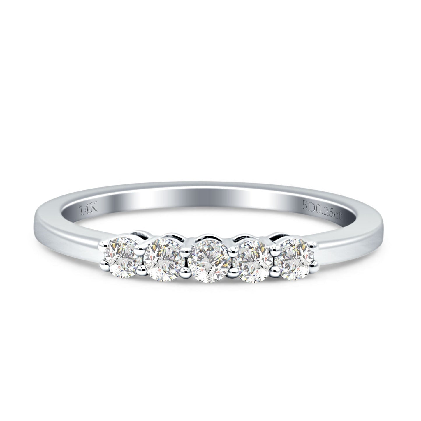 Five Stone Ring 2mm Round Natural Diamond Stackable Band 14K White Gold Wholesale