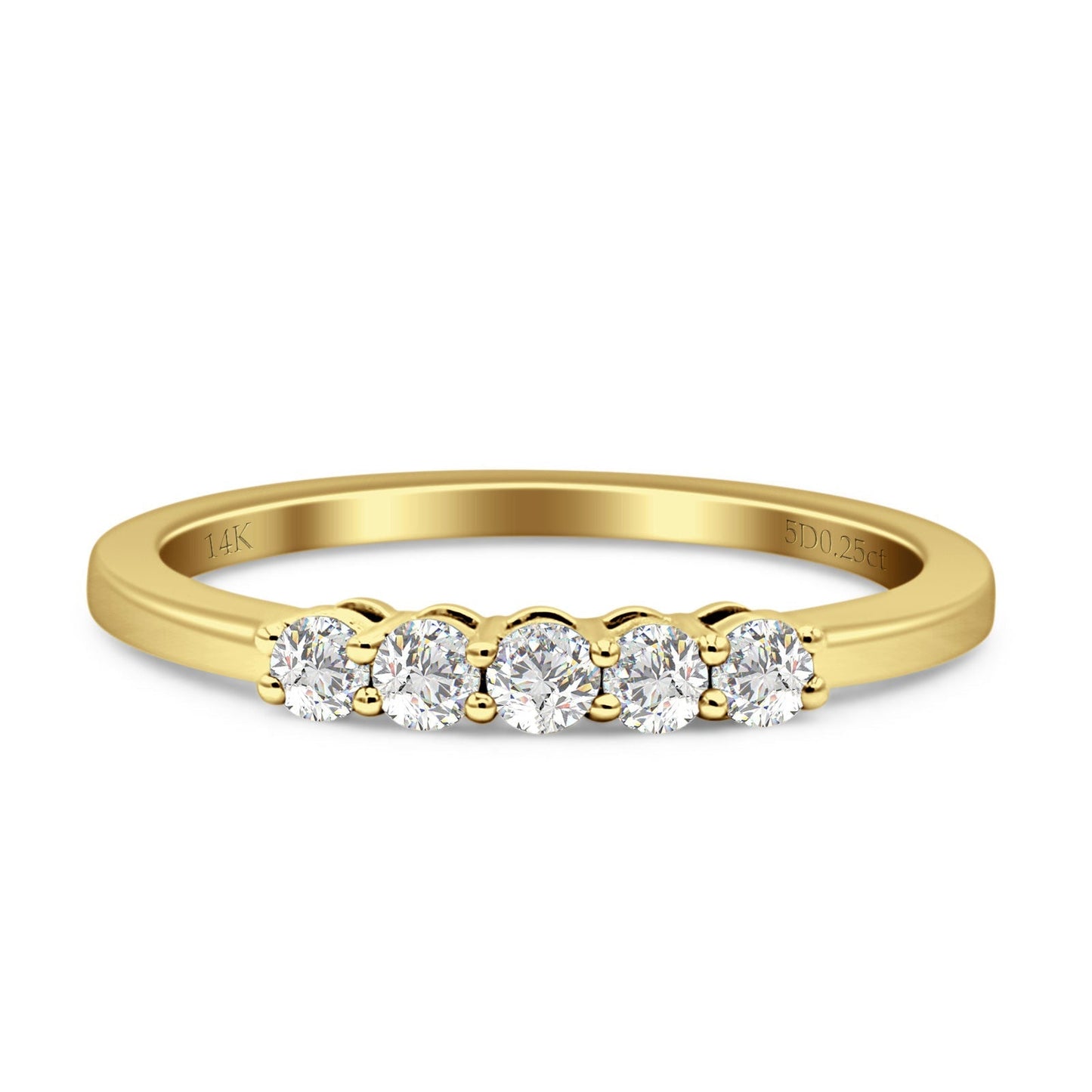 Five Stone Ring 2mm Round Natural Diamond Stackable Band 14K Yellow Gold Wholesale