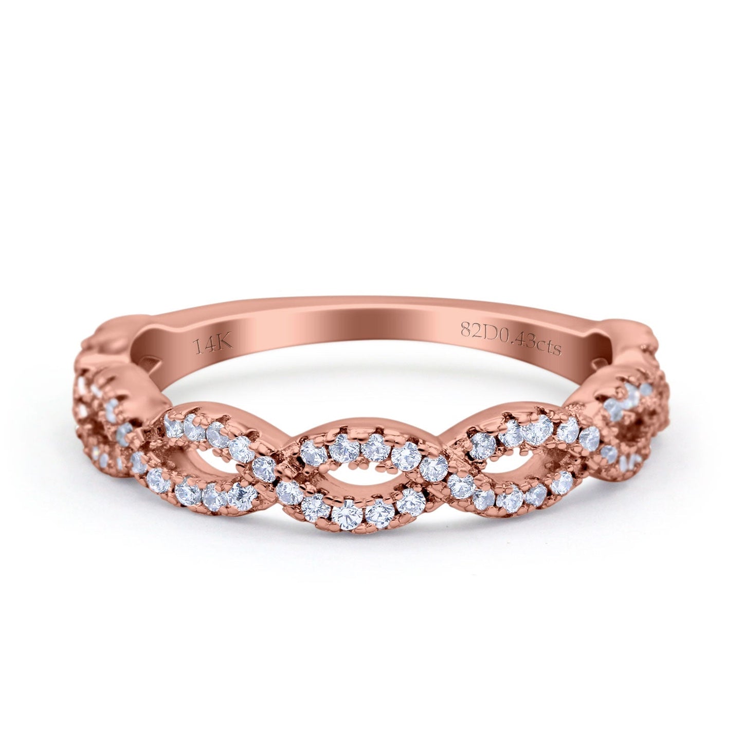 Half Eternity 4mm Twisted Infinity Natural Diamond Band 14K Rose Gold Wholesale