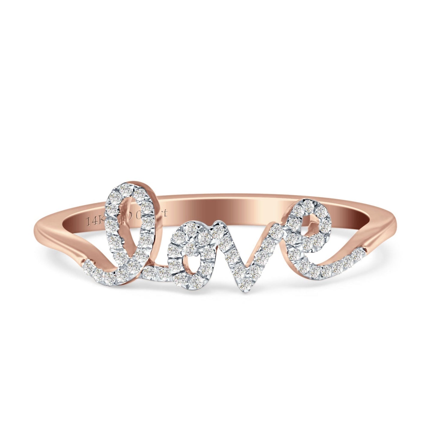 Diamond Love Script Ring 14K Rose Gold 0.13ct Wholesale