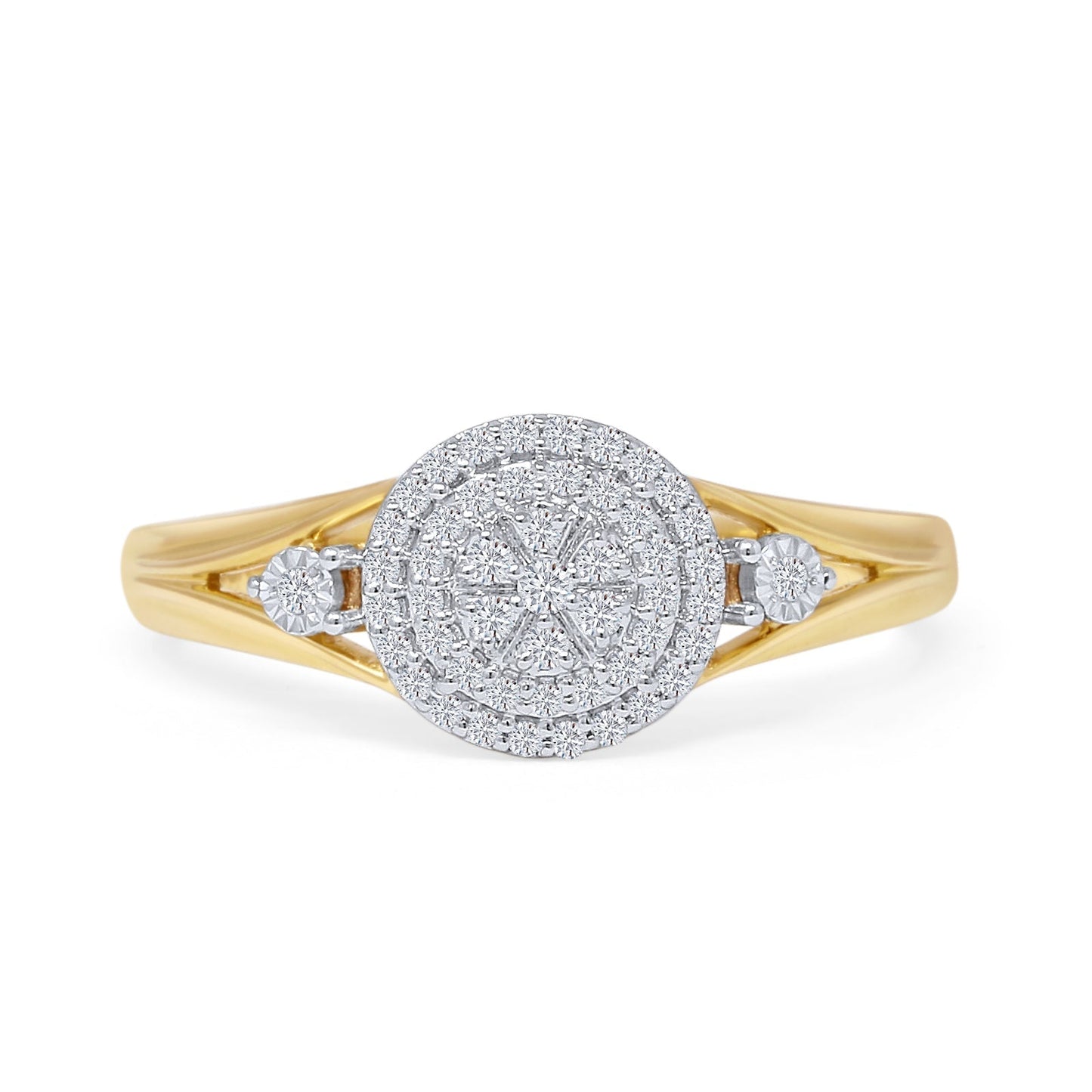 Split Shank Halo Round Natural Diamond Ring 14K Yellow Gold Wholesale