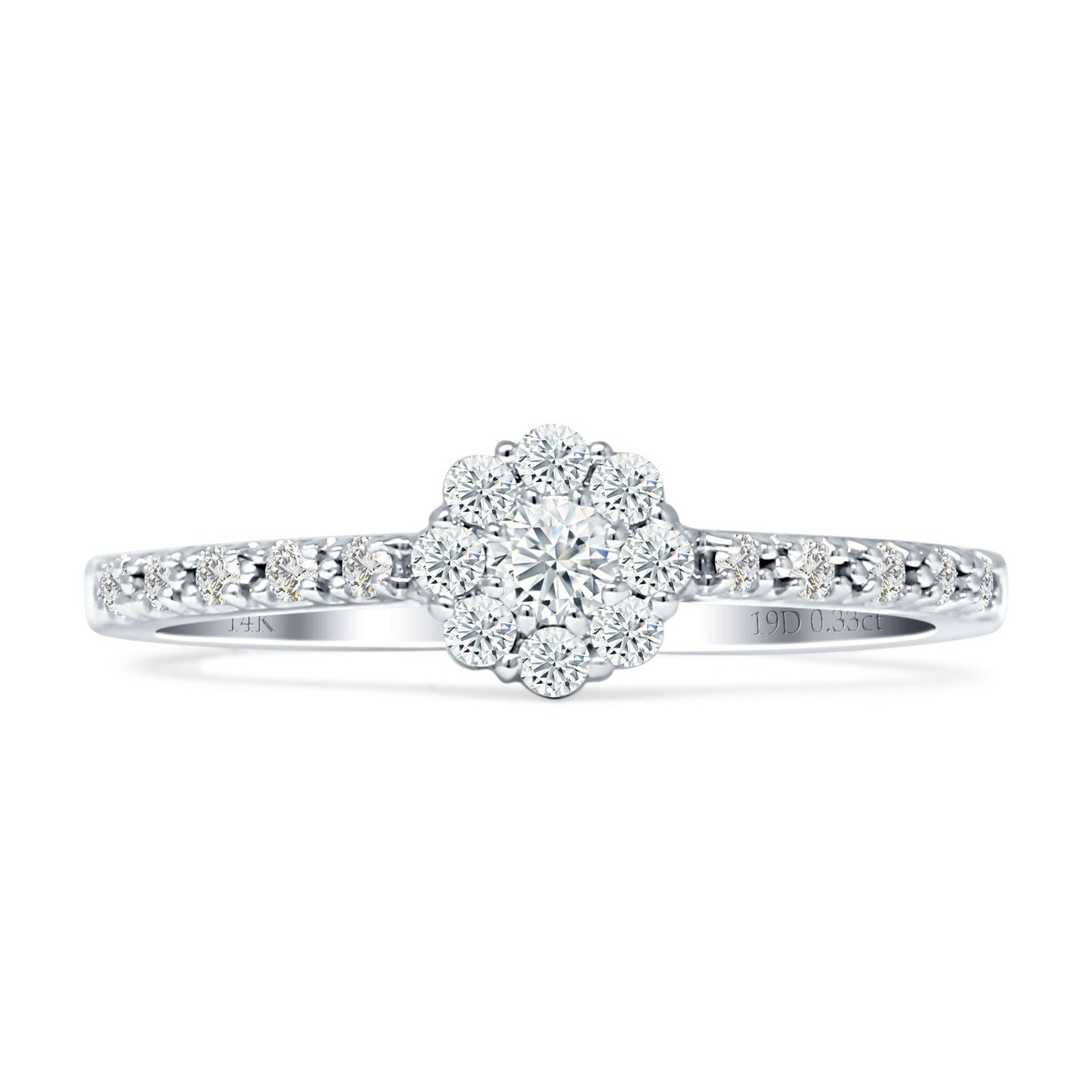 Halo Round Diamond Flower Ring 14K White Gold 0.33ct Wholesale