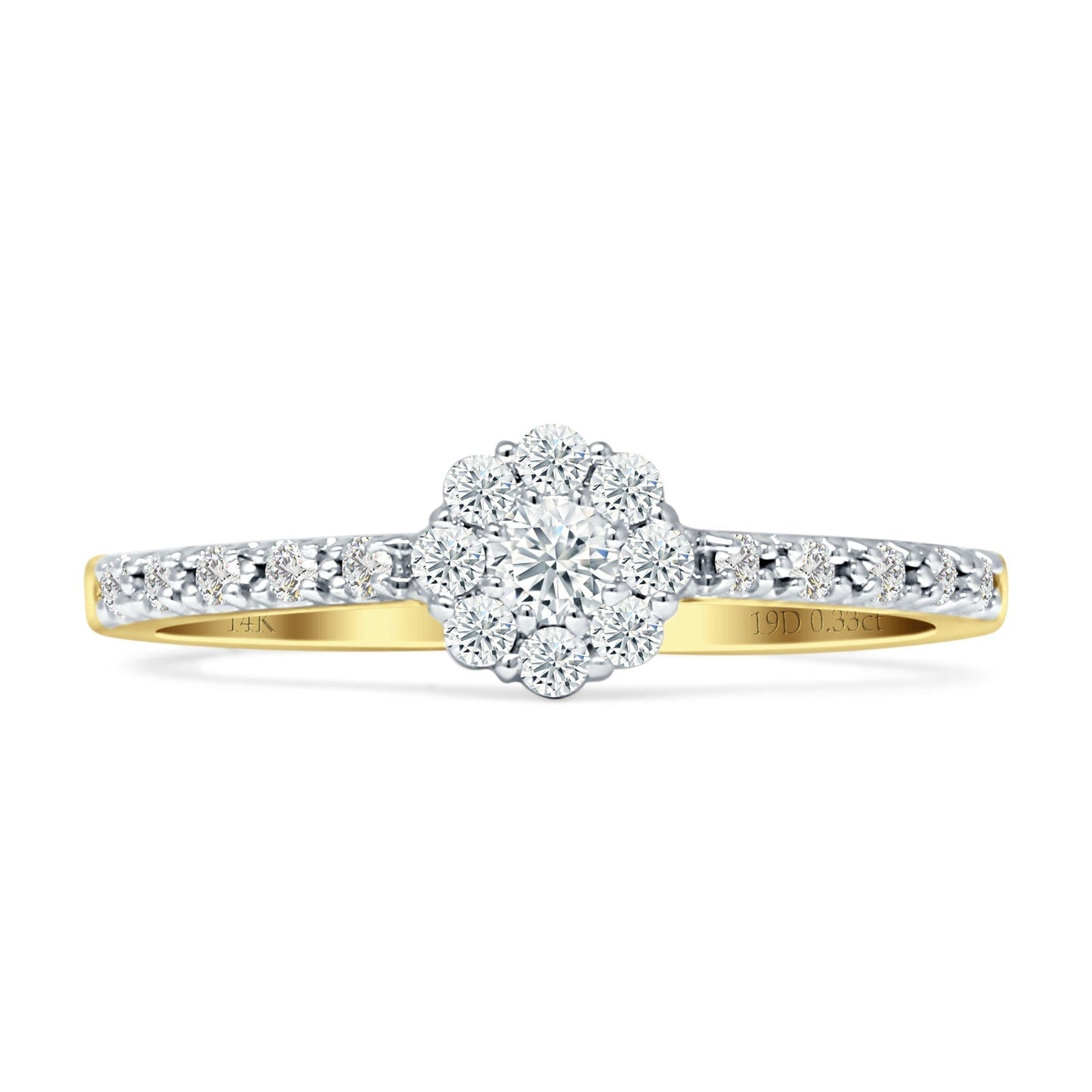 Halo Round Diamond Flower Ring 14K Yellow Gold 0.33ct Wholesale