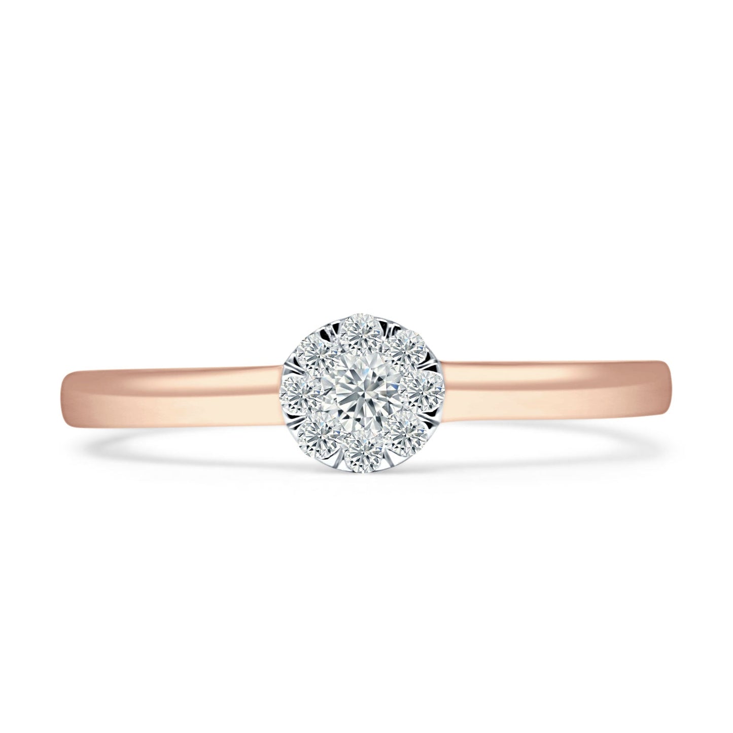 Diamond Cluster Ring Round Flower 14K Rose Gold 0.17ct Wholesale