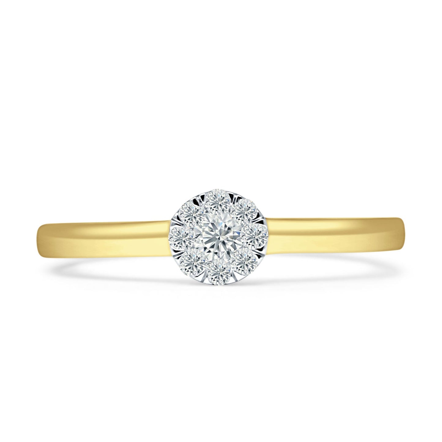 Diamond Cluster Ring Round Flower 14K Yellow Gold 0.17ct Wholesale