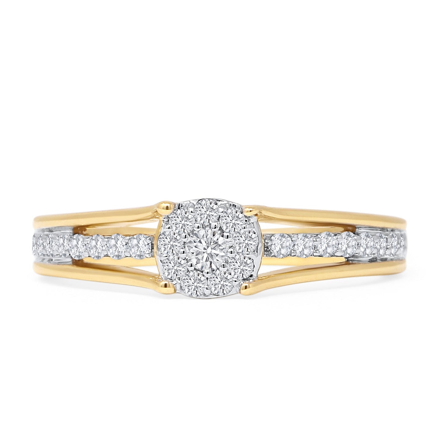 Diamond Halo Ring Solitaire Round 14K Yellow Gold 0.34ct Wholesale