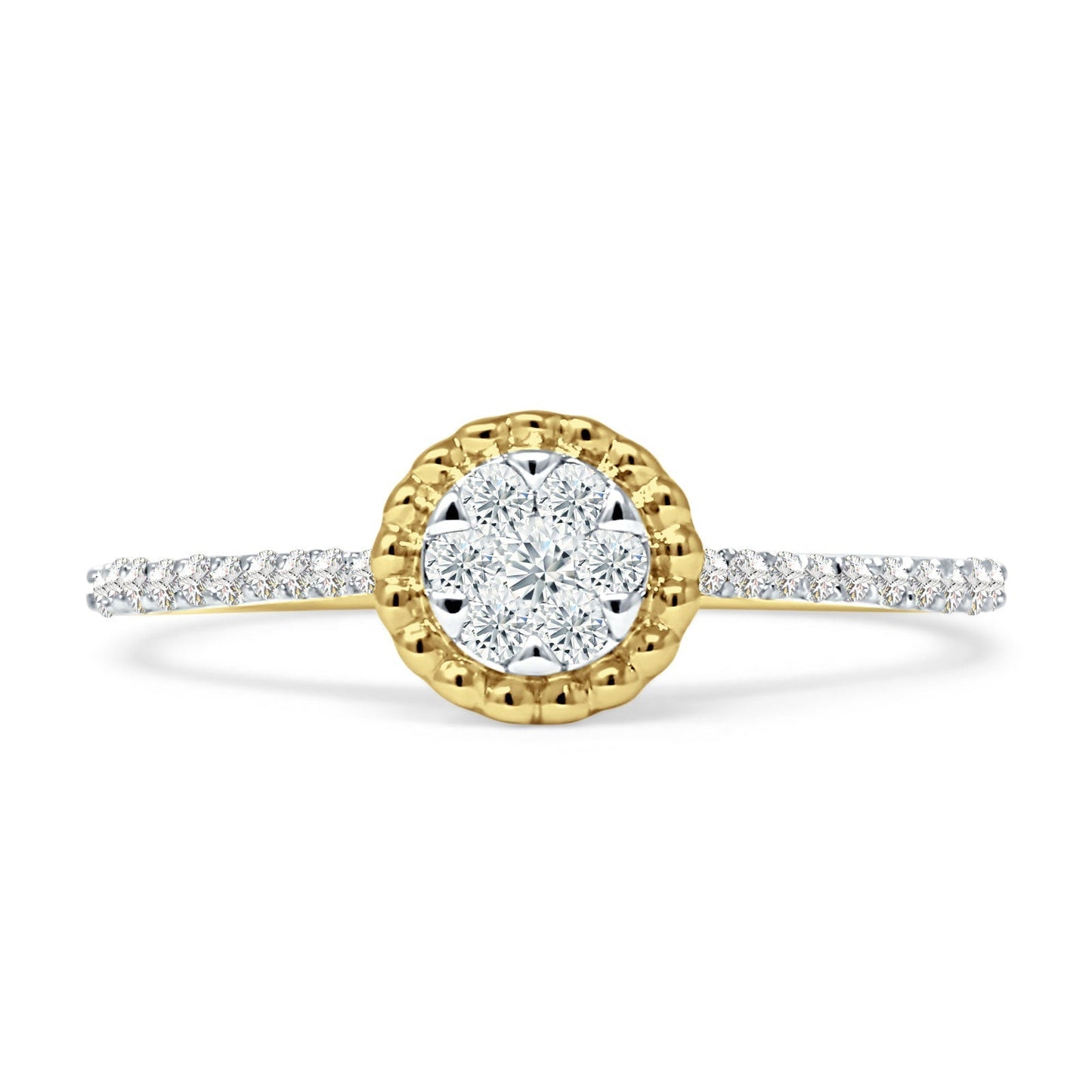 Diamond Floral Ring Seven Stone Beaded 14K Yellow Gold 0.19ct Wholesale