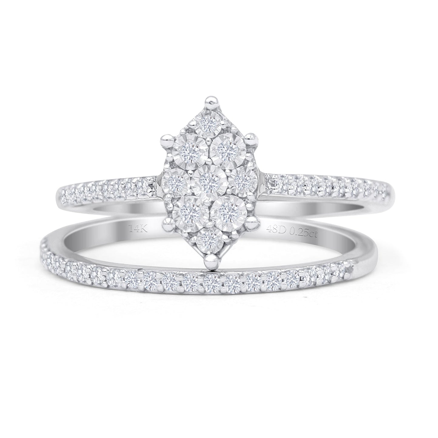 Diamond Cluster Ring 0.25ct Marquise Shaped Two Piece Natural 14K White Gold Wholesale