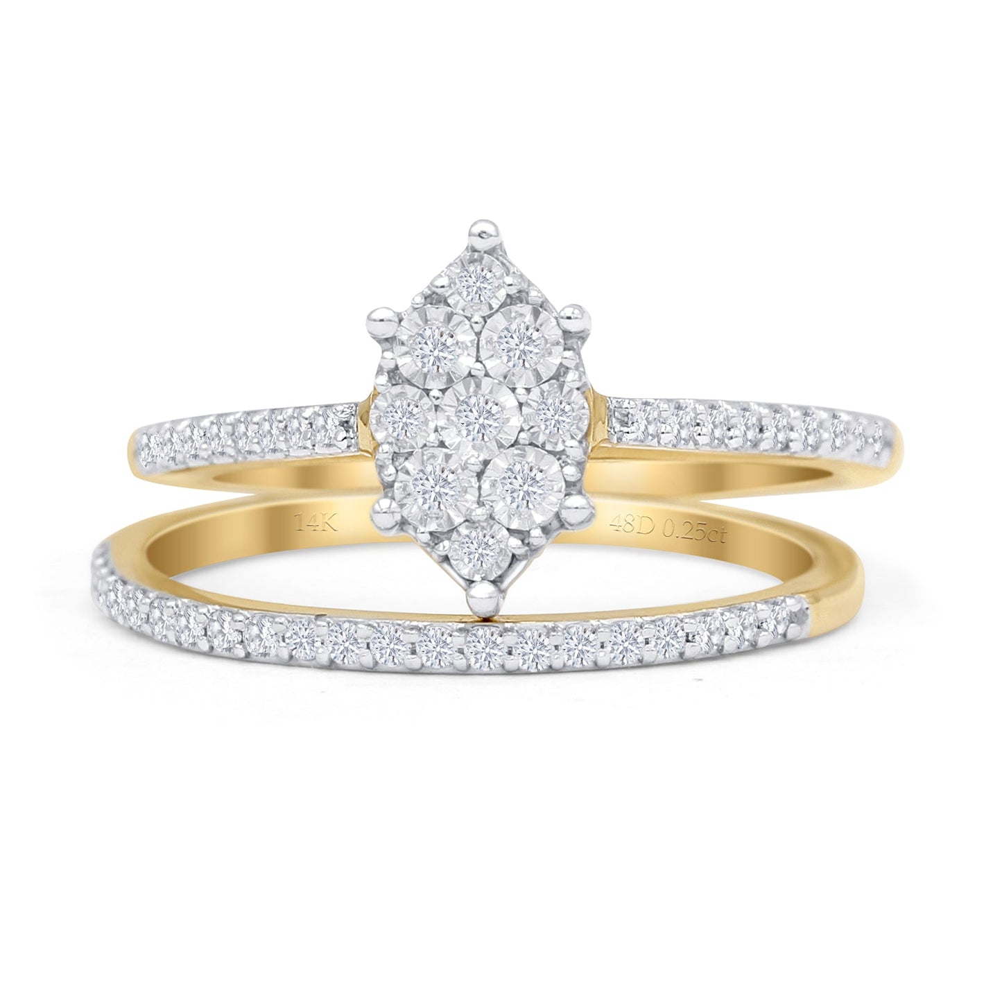 Diamond Cluster Ring 0.25ct Marquise Shaped Two Piece Natural 14K Yellow Gold Wholesale