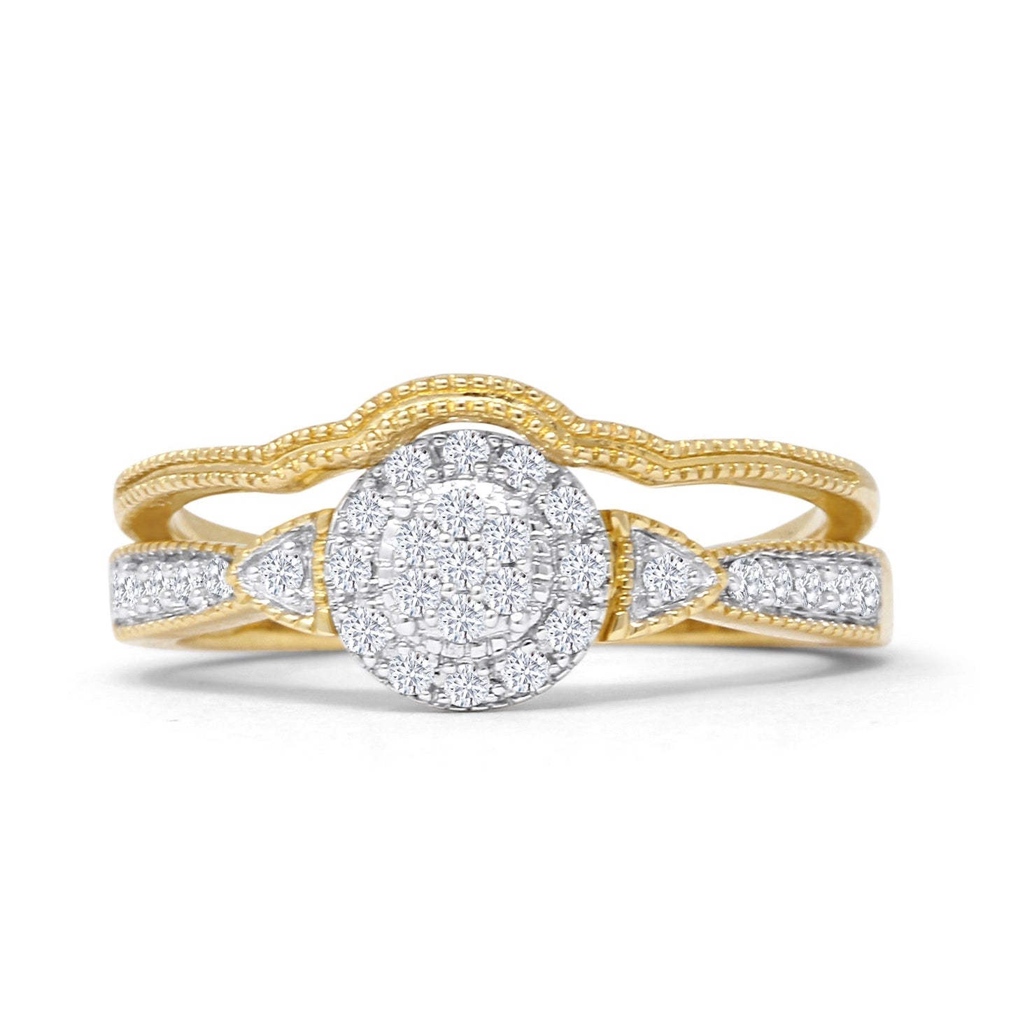 Cluster Diamond Ring 0.23ct Round Shaped Two Piece Natural 14K Yellow Gold Wholesale