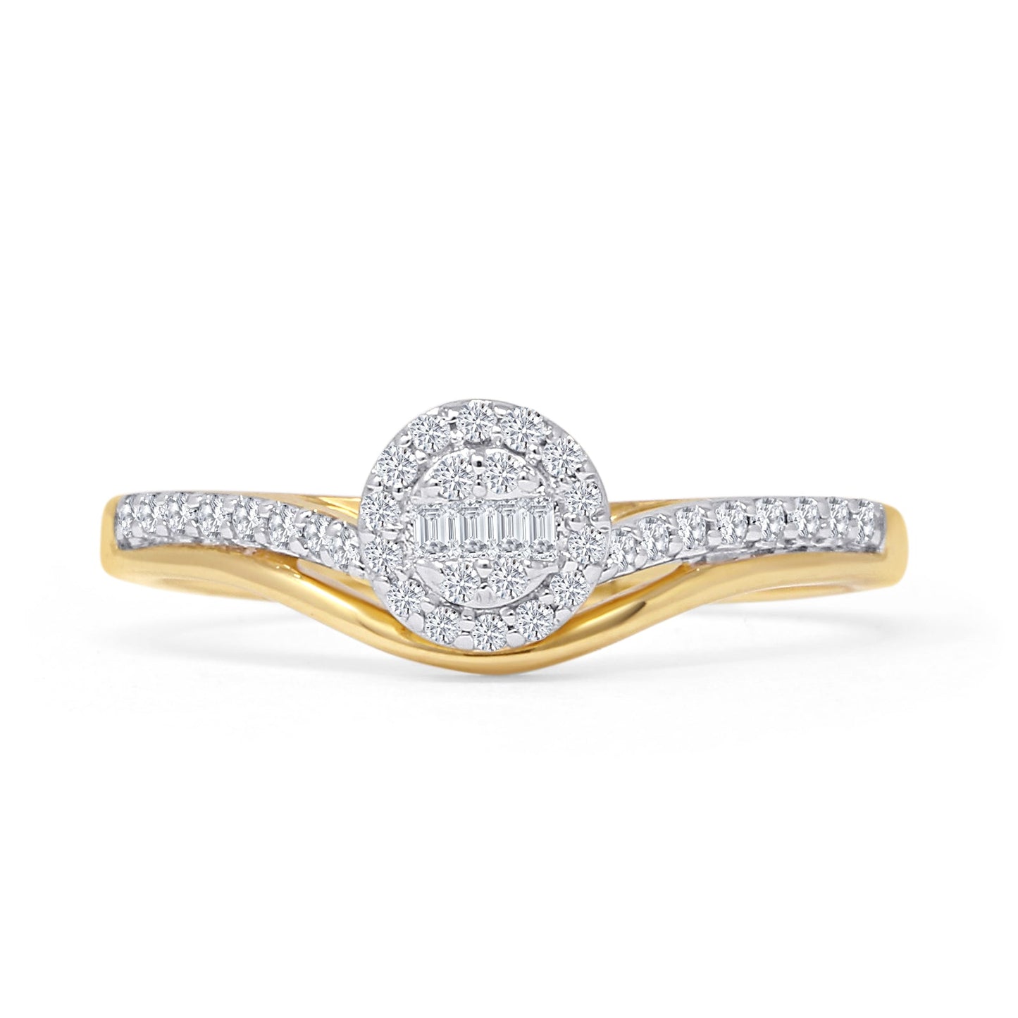 Cluster Baguette 0.19ct Natural Diamond Halo Engagement Ring 14K Yellow Gold Wholesale