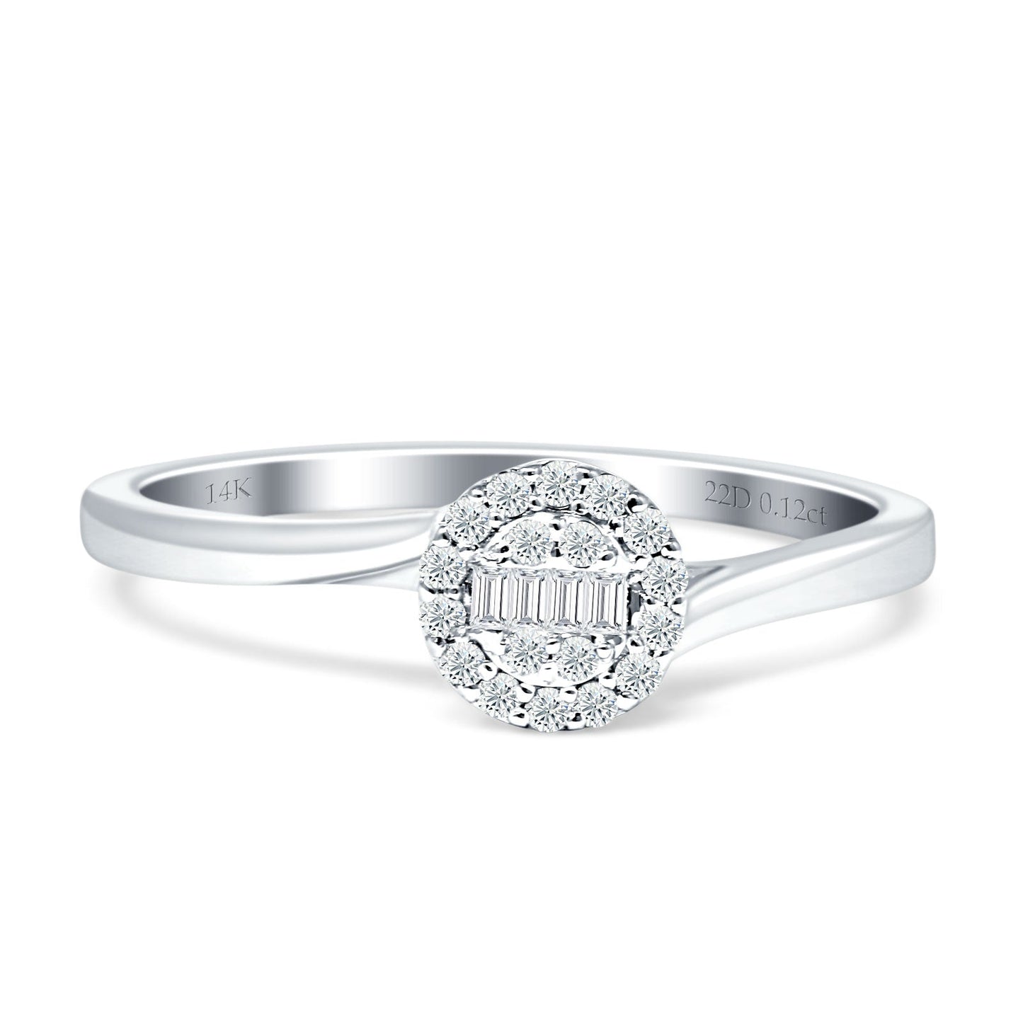 Halo Round And Baguette Diamond Wedding Ring 14K White Gold 0.12ct Wholesale