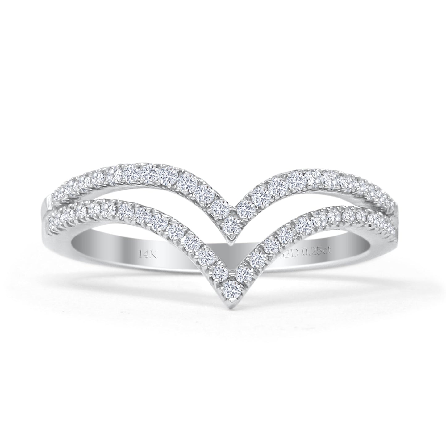 Half Eternity Double Line Chevron 0.25ct Natural Diamond Ring 14K White Gold Wholesale