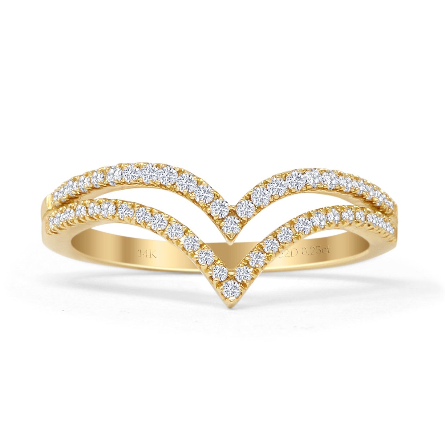 Half Eternity Double Line Chevron 0.25ct Natural Diamond Ring 14K Yellow Gold Wholesale