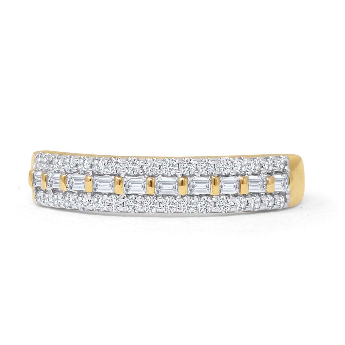 Three Row 0.38ct Diamond Half Eternity Ring 14K Yellow Gold Wholesale