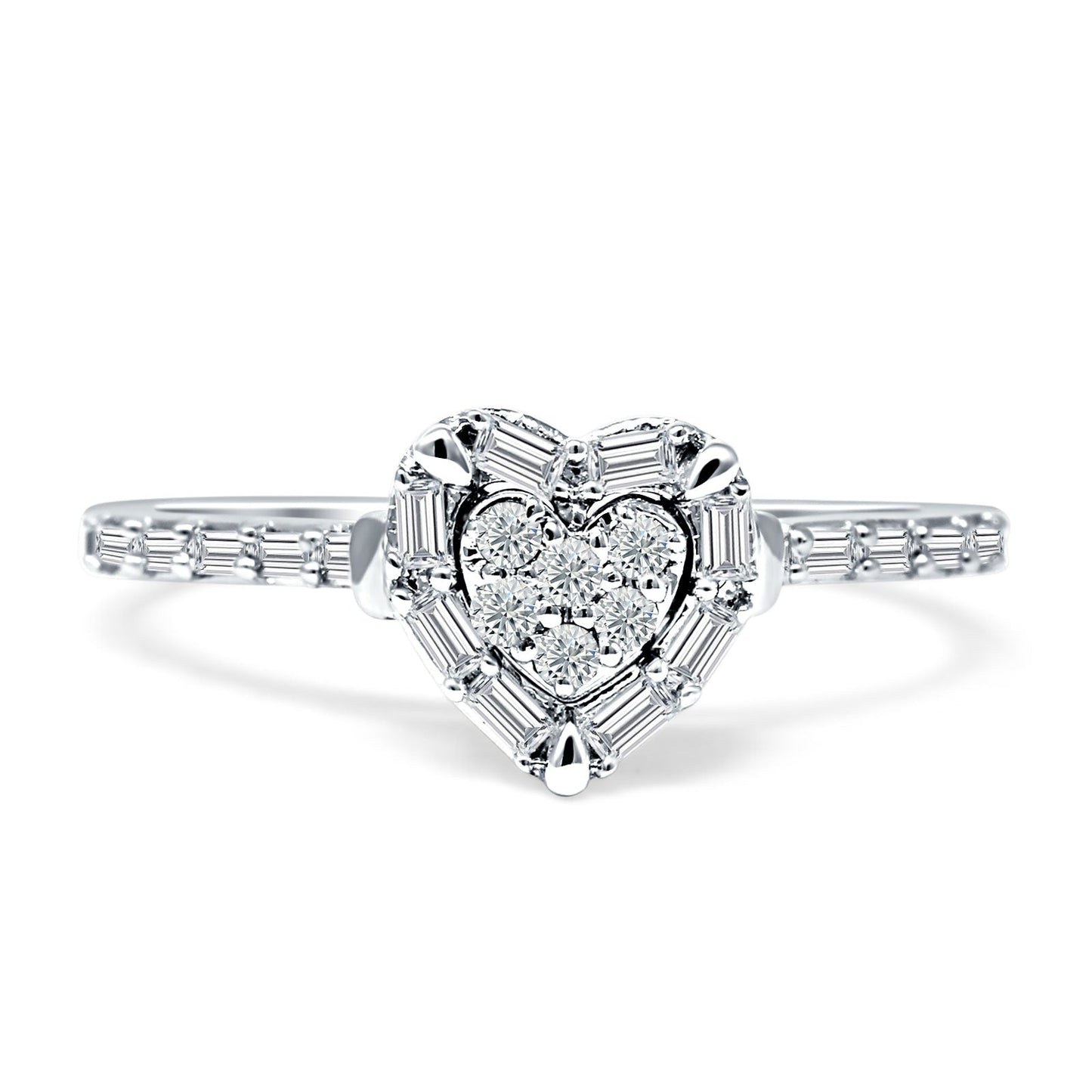 Heart Shaped Cluster Diamond Wedding Ring 14K White Gold 0.20ct Wholesale